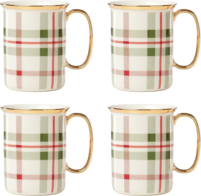 Lenox 894967 Holiday Plaid 4-Piece Mug Set, Christmas Dinnerware, Hosting | Amazon (US)