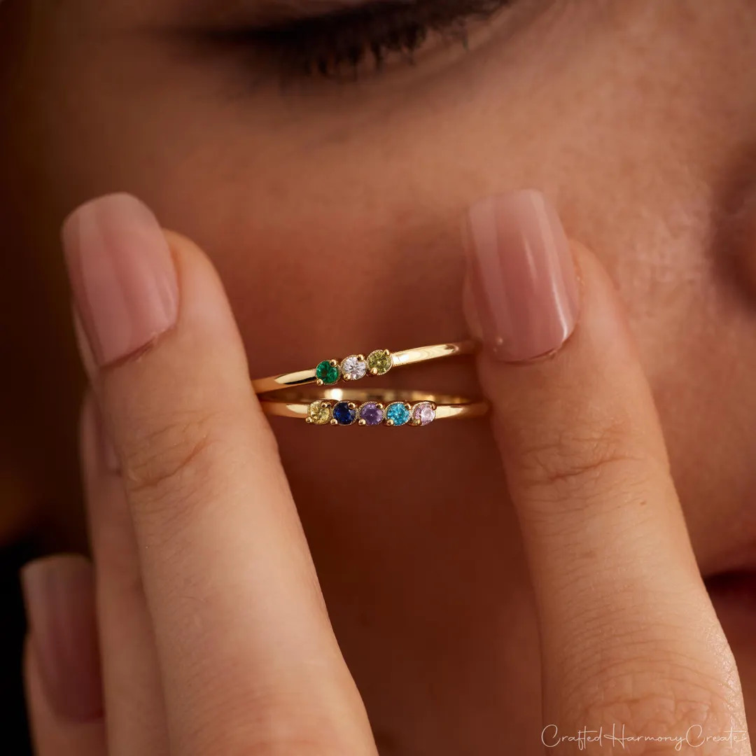 Personalized Birthstone Ring, Family Birthstone Ring, 18K Gold Daily Ring, Birthstone Ring, Birth... | Etsy (US)