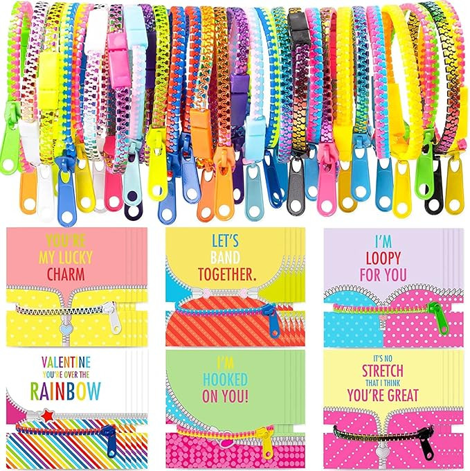 OuMuaMua 30Pcs Valentine's Day Cards Gift for Kids - Cards with Fidget Zipper Bracelets for Class... | Amazon (US)