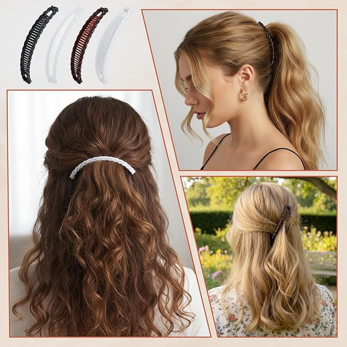 4 Pcs Banana Hair Clips, Non-Slip Hair-Claws with Double Combs, Vintage Banana Clips for Women Th... | Amazon (US)