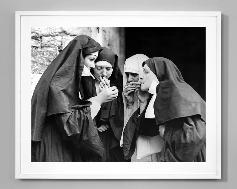 Nuns Smoking Print Smoking Nuns Vintage Photo Print Black - Etsy | Etsy (US)