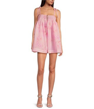 Gianni Bini x Shea Leigh Mills Leighton James Printed Satin Mini Romper | Dillard's | Dillard's