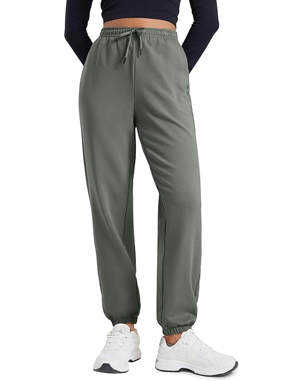 CRZ YOGA Fleece Sweatpants Women Cotton Joggers High Waisted Lounge Casual Travel Elastic Bottom ... | Amazon (US)