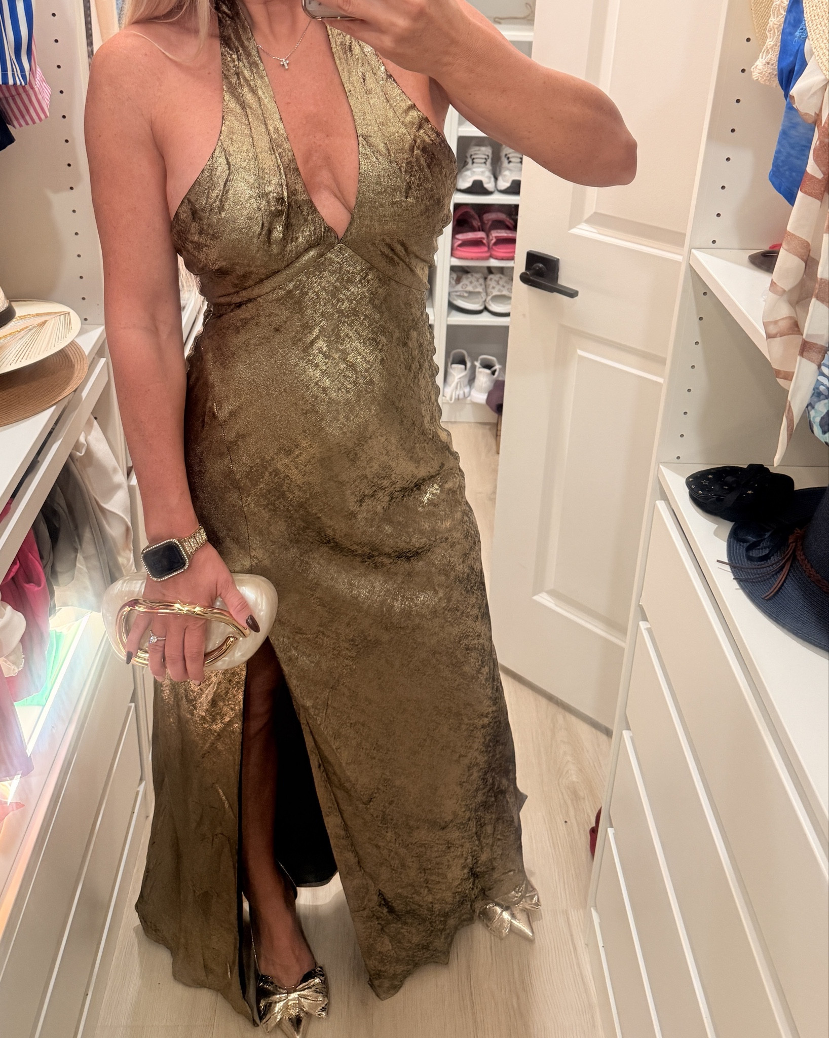 Gold holiday or special occasion maxi dress. Love the quality, the v neck cut and the length for 5’6. 

#LTKHoliday #LTKSeasonal #LTKFindsUnder100