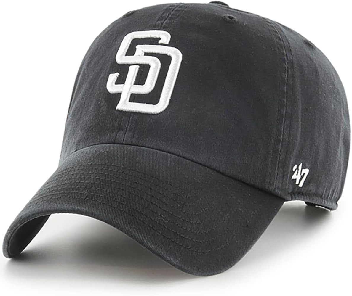 47 Brand MLB Black White Primary Logo Clean Up Adjustable Baseball Cap Hat, Adult One Size Fits A... | Amazon (US)
