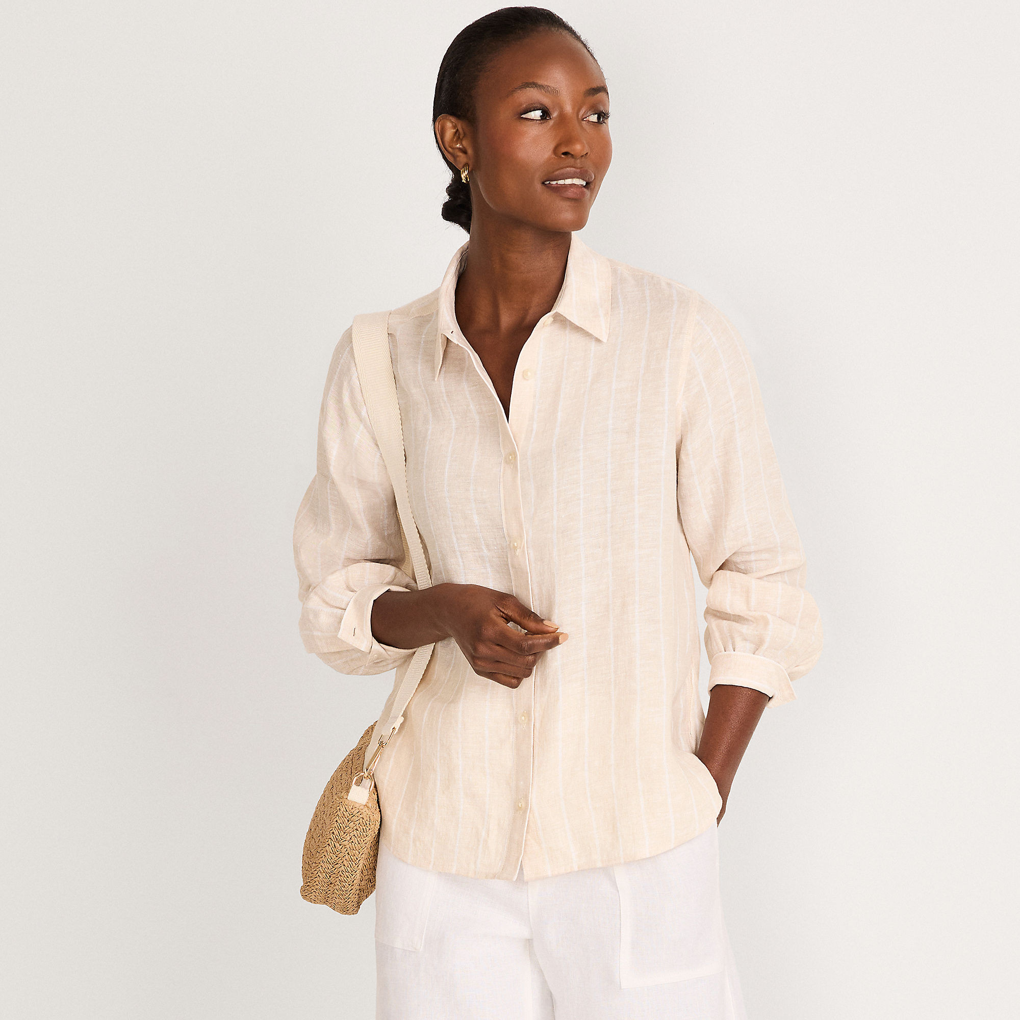 Women's Linen Long Sleeve Feminine Shirt | Lands' End (US)