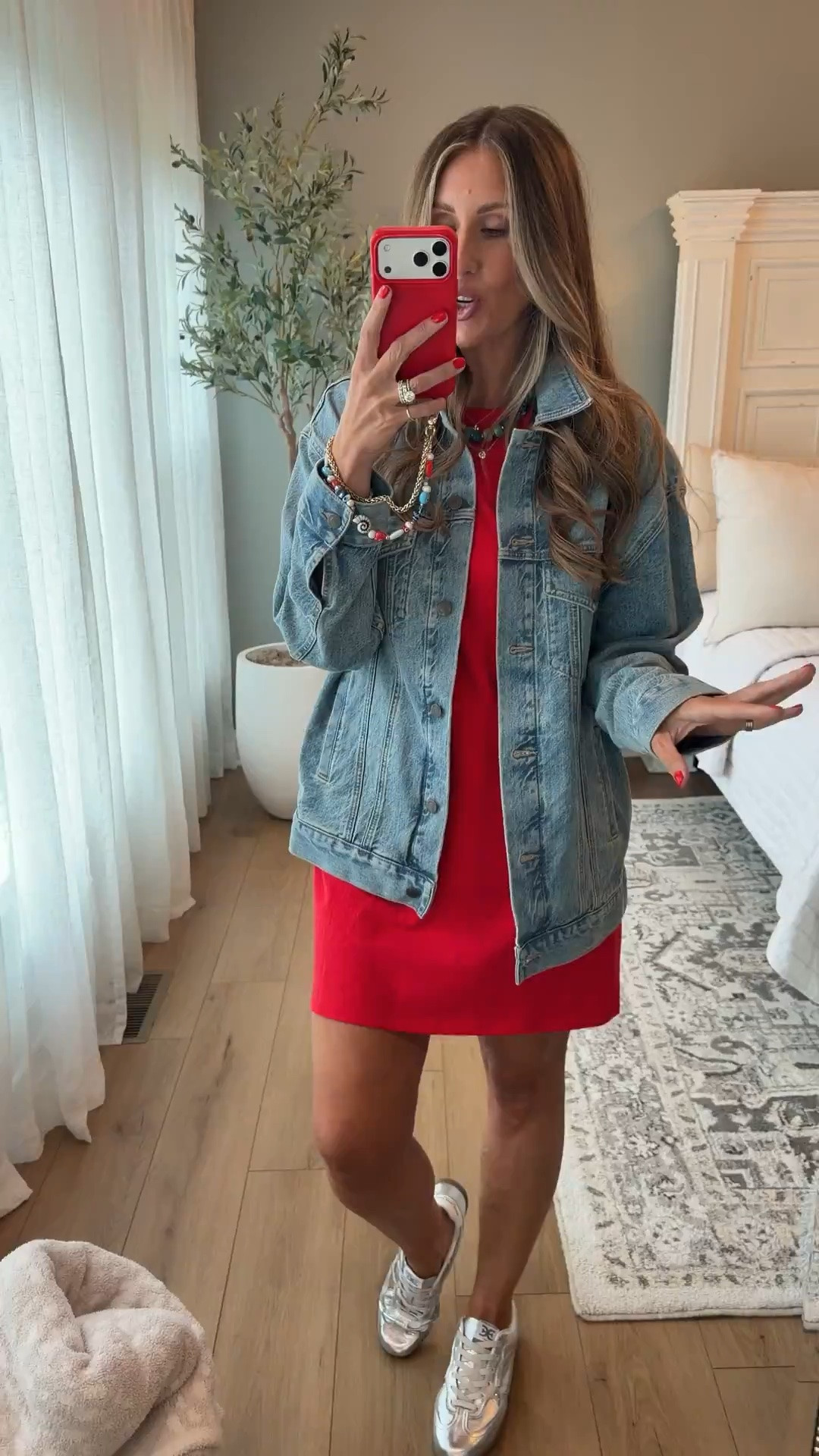 This red dress is such a fun pop of color, and I love how the denim jacket makes it feel more casual and wearable. The relaxed jacket layer and sneakers give it an easy everyday feel while the dress keeps the outfit feminine and pulled together. A great summer to early fall transition look.

red dress denim jacket outfit casual dress summer transition outfit sneakers outfit layered outfit everyday style women’s fashion fall transition outfit colorful outfit TheMomInStyle

#LTKootd #LTKOver40 #LTKSeasonal