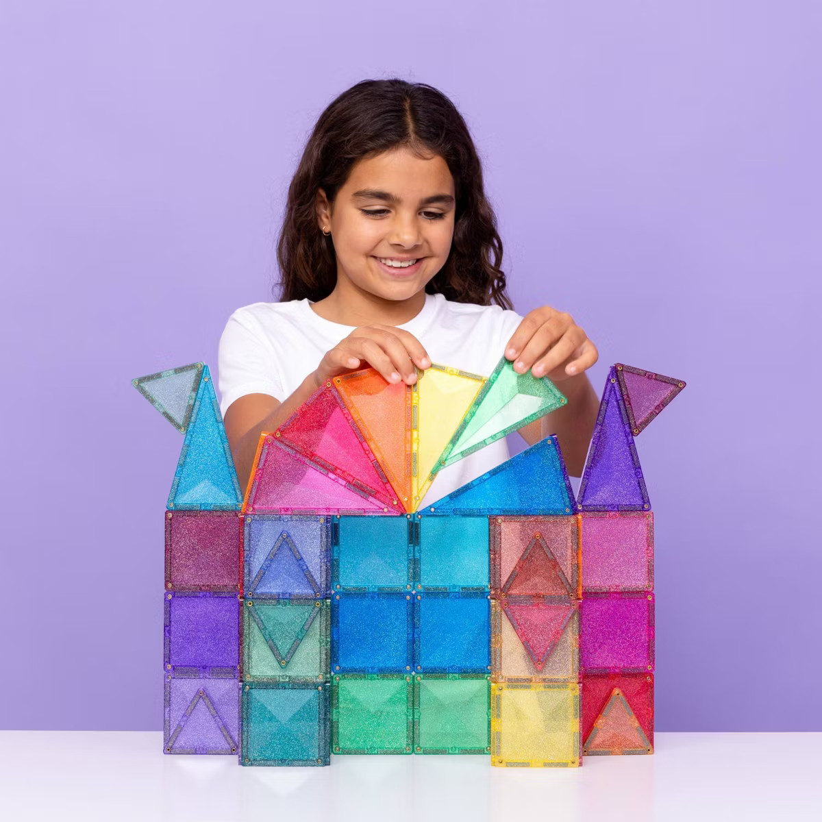 CONNETIX Magnetic Tiles Glitter Castle Pack 48pc: Educational Focus on Creative Thinking & Creati... | Target
