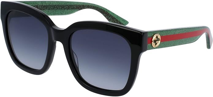 Gucci Square Sunglasses GG0034SN 002 Black/Green/Red 54mm 0034 | Amazon (US)