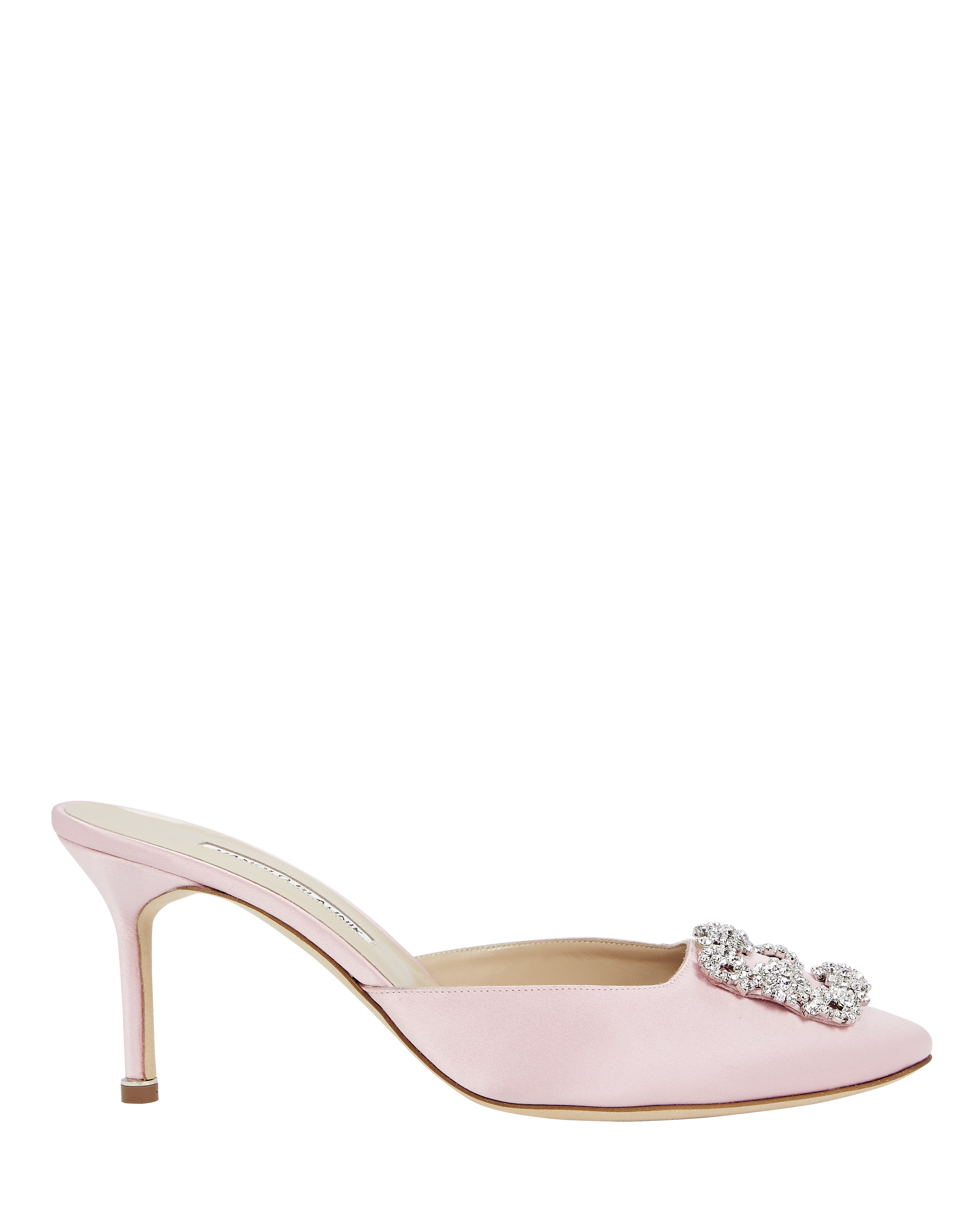Manolo Blahnik Hangisimu Crystal Satin Mules, Pink 36 | INTERMIX