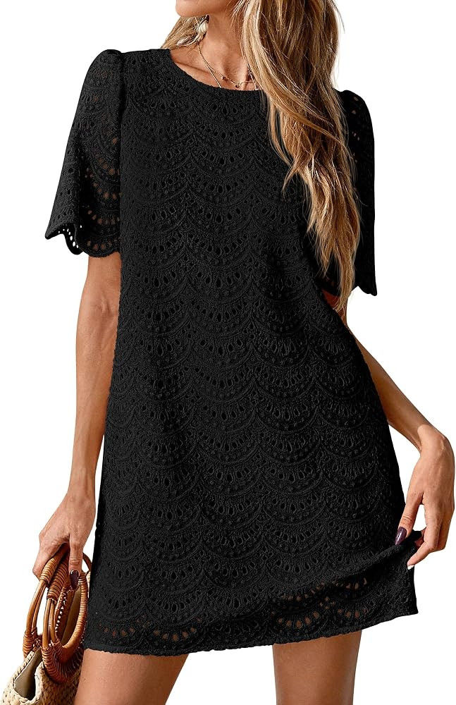 PRETTYGARDEN Women's Summer Eyelet Lace Short Dress | Amazon (US)