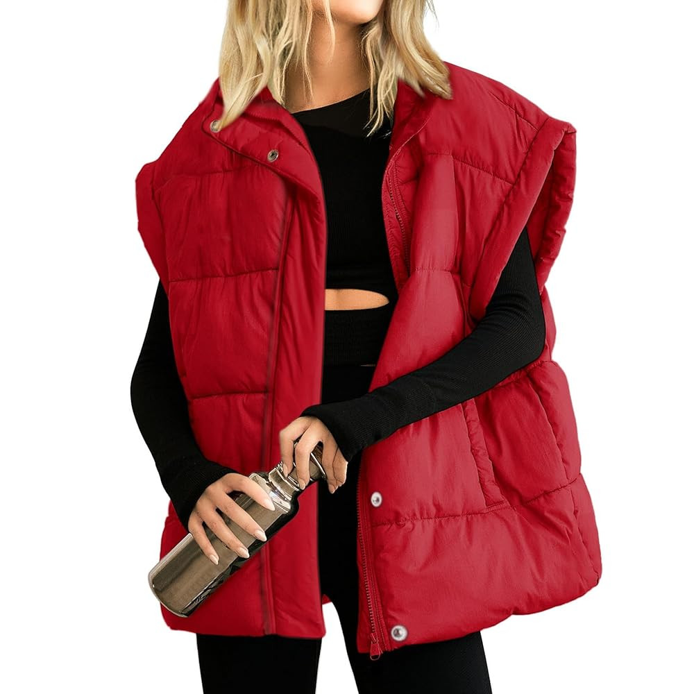 Ainangua Women's Puffer Vest Stand Collar Zipper Sleeveless Jackets Winter Lightweight Vests Warm... | Amazon (US)