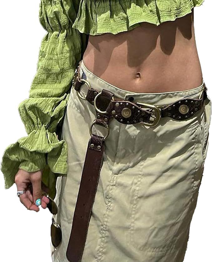 ABYOVRT Women Vintage Y2k Belt Concho Rivet Leather Belts Western Cowgirl E Girl 90s Accessories ... | Amazon (US)