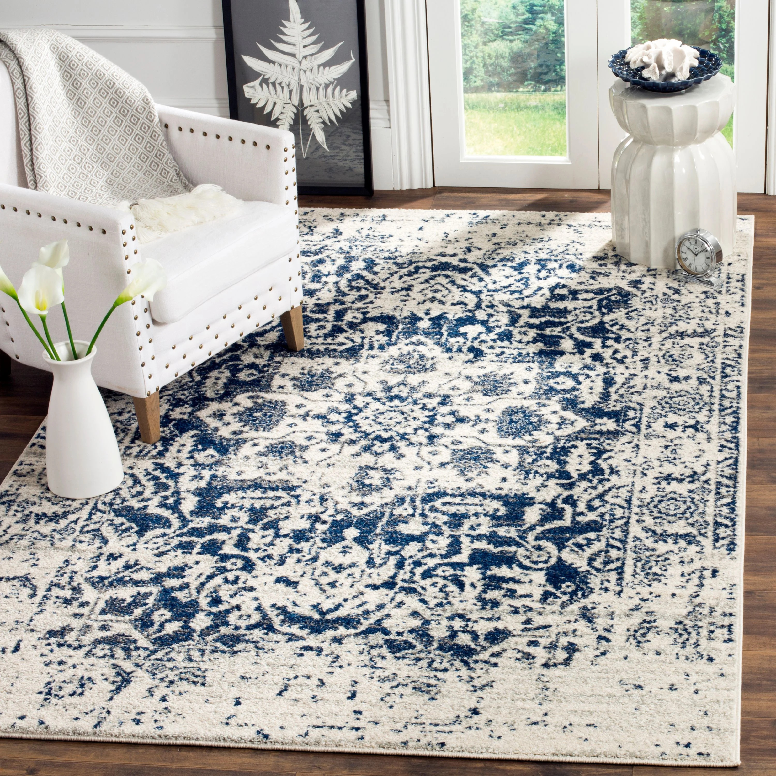 SAFAVIEH Madison Katina Traditional Area Rug, Cream/Navy, 8' x 10' - Walmart.com | Walmart (US)