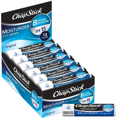 ChapStick Moisturizer 2-in-1 Lipcare SPF 15, Original, 12-Pack – 8-Hour Sunscreen Lip Balm with Aloe Vera and Vitamin E, 0.15 Oz Ea | Target