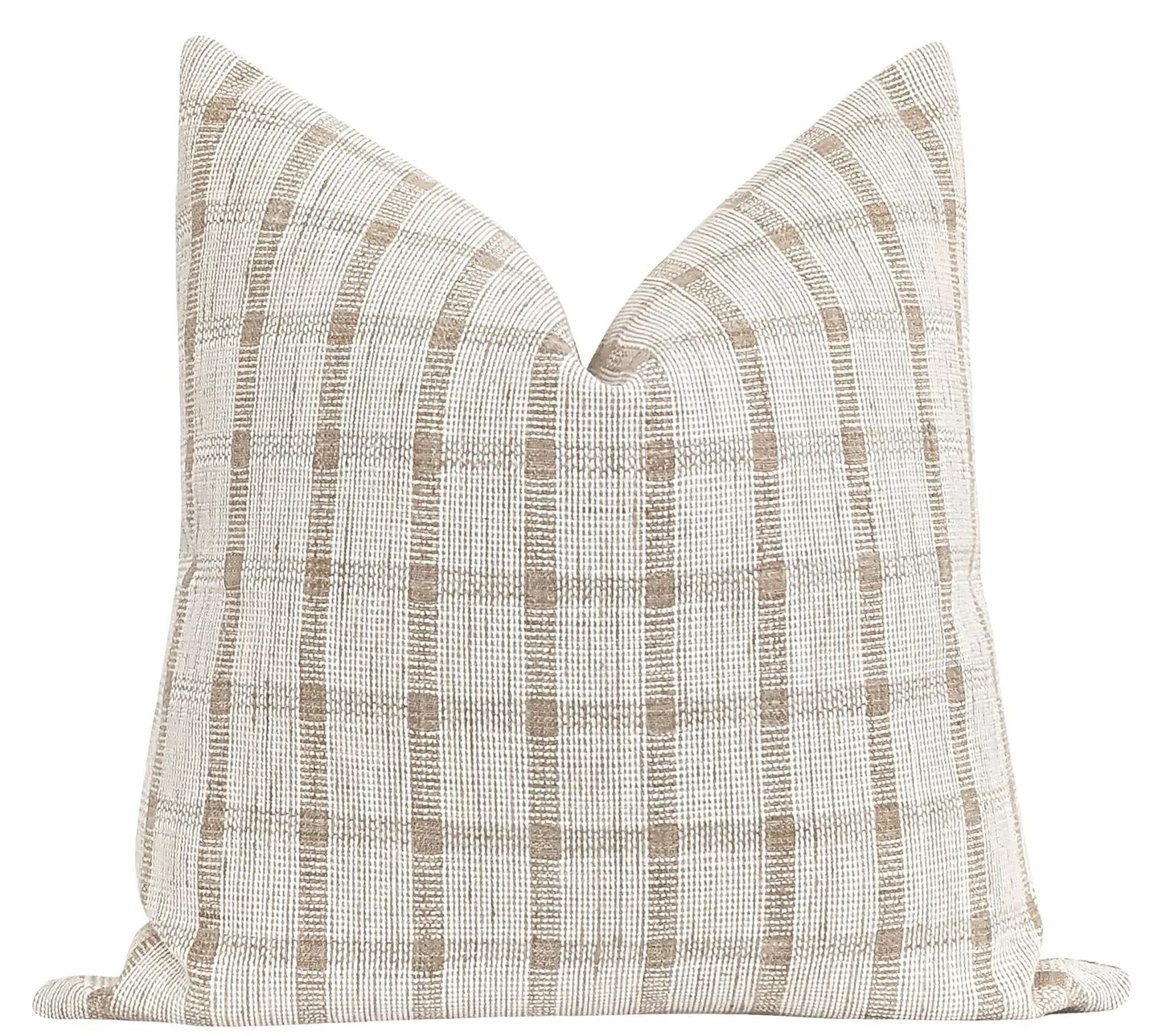 Toccoa Woven Natural Plaid Pillow | Land of Pillows