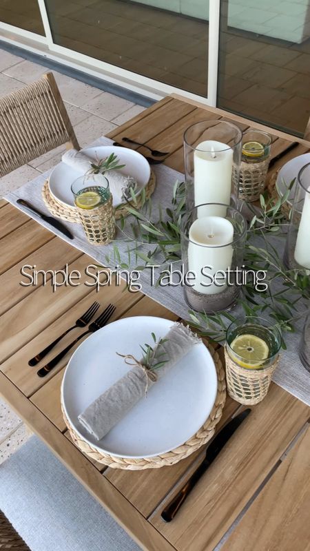 Simple spring table setting

**Olive branches pictured are real**

Easter table -spring table setting-simple table setting-table runner-plate chargers-linen napkins-spring decor-Amazon finds-battery operated candles with remote-outdoor battery operated candles

#LTKSeasonal #LTKstyletip #LTKhome