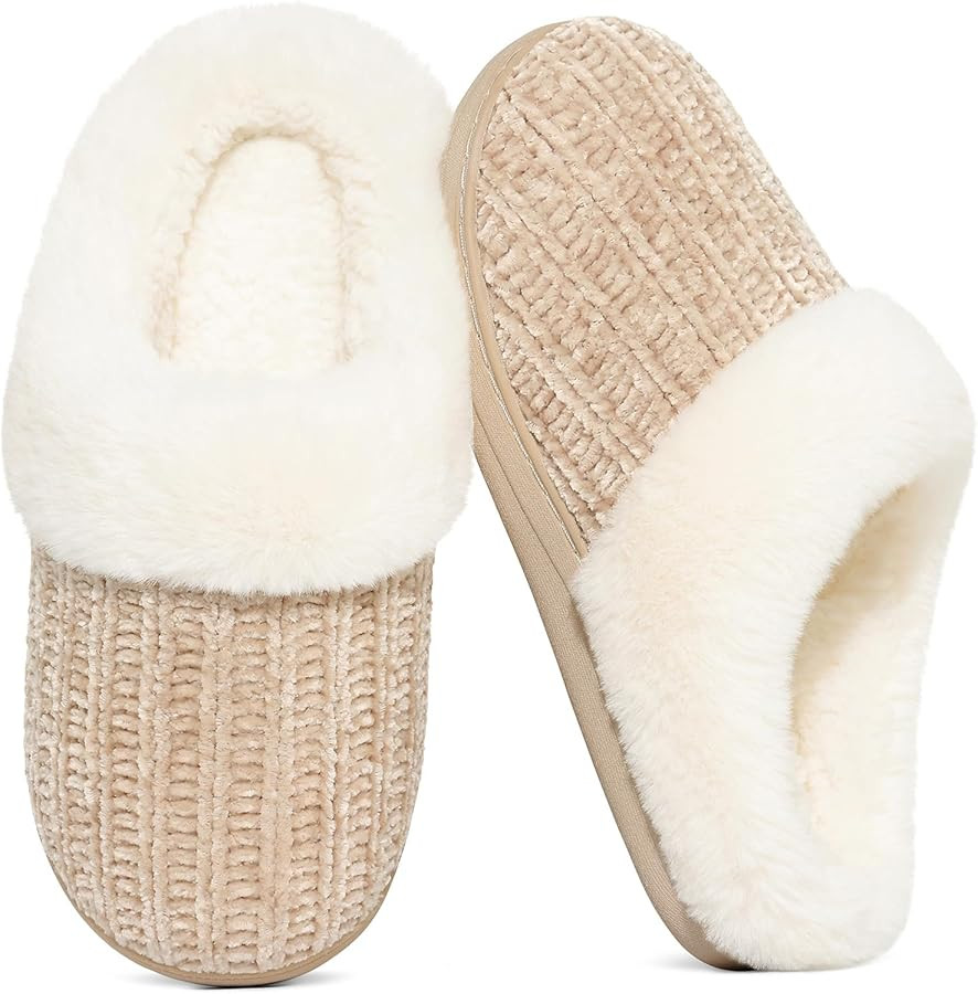 Evshine Warm Knit House Slippers for Women Comfy Wool-Like Lined Chenille Slippers with Memory Fo... | Amazon (US)