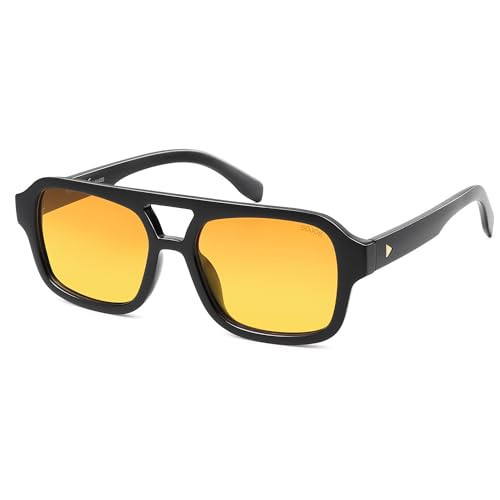 SOJOS Retro Aviator Sunglasses for Womens Mens Polarized Trendy Square Designer Inspired Shades 80s 90s Sun Glasses SJ2342 Black/Orange | Amazon (US)