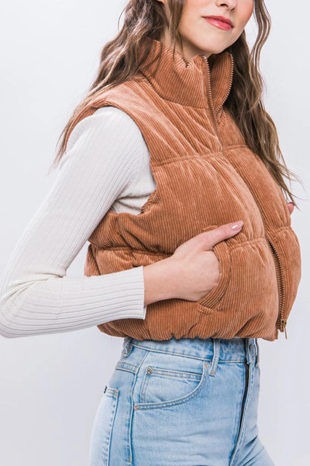 Corduroy Cropped Puffer Trendy Y2K Fashion Vest With Pockets - Etsy | Etsy (US)