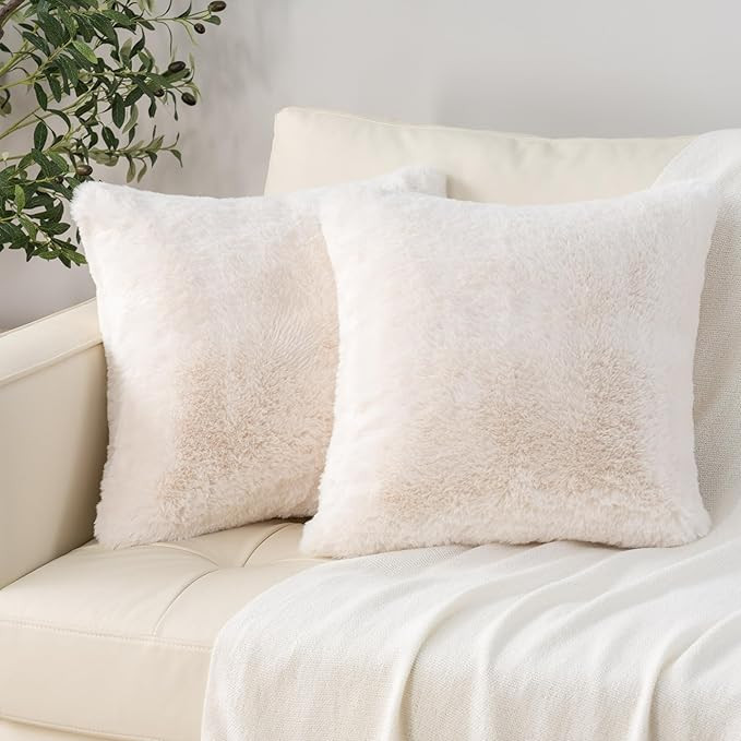 Berkshire Faux Fur Decorative Throw Pillow Covers Pack of 2, Cozy Fluffy Fur Cushion Cases for Co... | Amazon (US)
