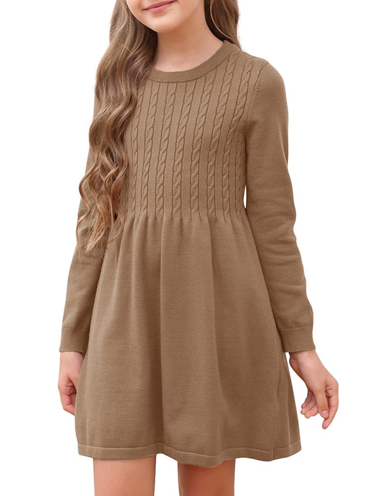 Fommykin Girls Sweater Dress Kids Crew Neck Long Sleeve Cute Fall Winter Kintted Dresses for 4-14... | Amazon (US)