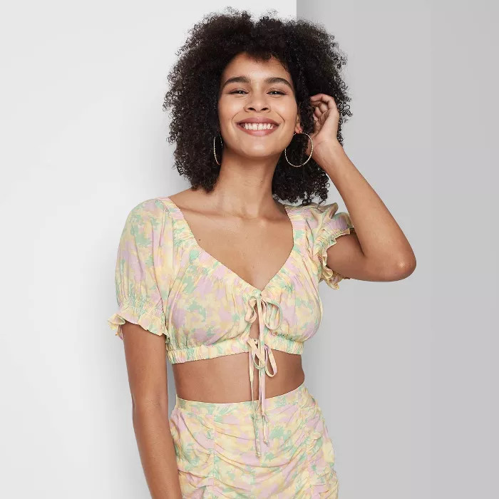 Women's Puff Short Sleeve Tie-Front Super Cropped Top - Wild Fable™ | Target