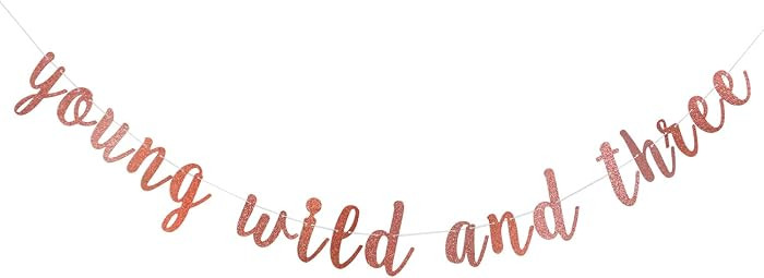 Rose Gold Glitter Young Wild and Three Banner - Happy 3rd Birthday Boy Girl Party Decorations - G... | Amazon (US)