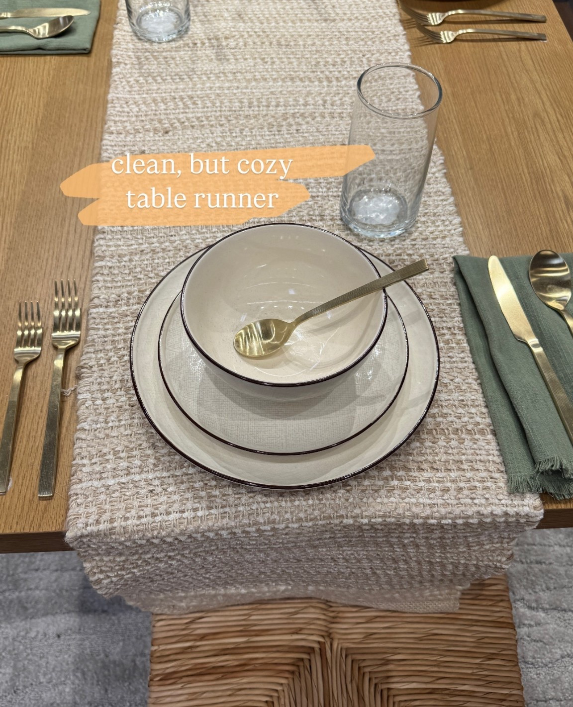 I pulled together the prettiest Thanksgiving table setting this year and everything is from Walmart. I used a simple jute table runner as the base, added gold silverware for a little shine, and set the table with the cutest affordable plates. It feels warm, festive, and put together without spending a fortune. I love that you can mix a few timeless pieces like the runner and silverware with budget-friendly seasonal finds to get a table that looks elevated but still practical for a big family dinner. If you’re looking for affordable Thanksgiving table décor ideas, this setup is such an easy way to make the holiday feel special while keeping it stress-free. 

#LTKSeasonal #LTKHome #LTKStyleTip