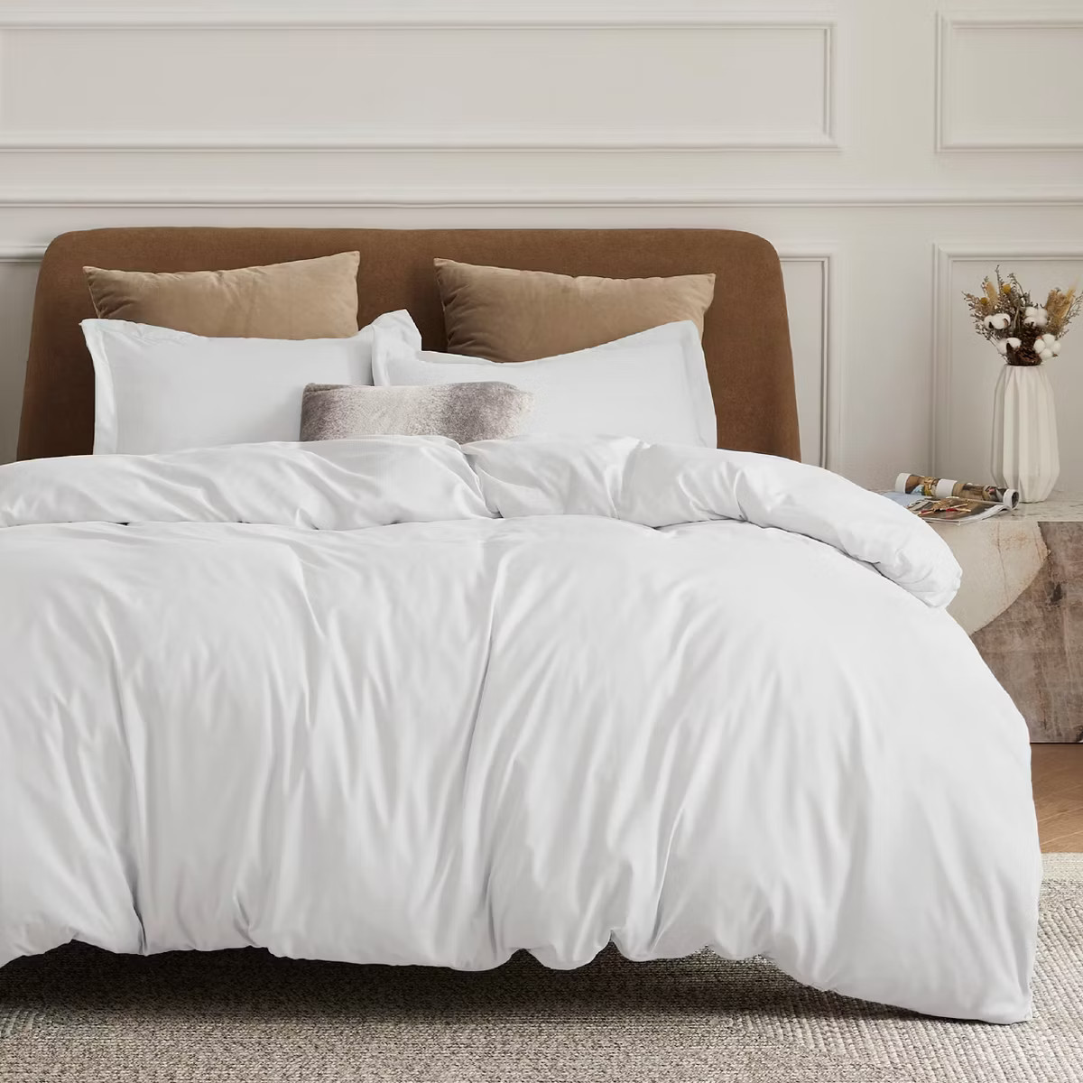Duvet Cover Set Brushed Fabric 3 Pcs Solid Queen Size White - Bedsure | Target