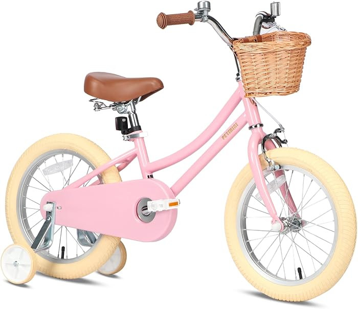 Petimini Girls Bike with Basket for 2-12 Years Old Kids, 12 14 16 18 20 Inch Bicycle with Bell Tr... | Amazon (US)