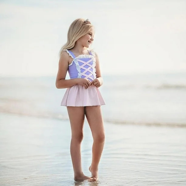 Girls Princess One Piece Swimsuit with Skirt Swimwear Swimming Bathing Suit Swim Wear Dress Up - ... | Walmart (US)