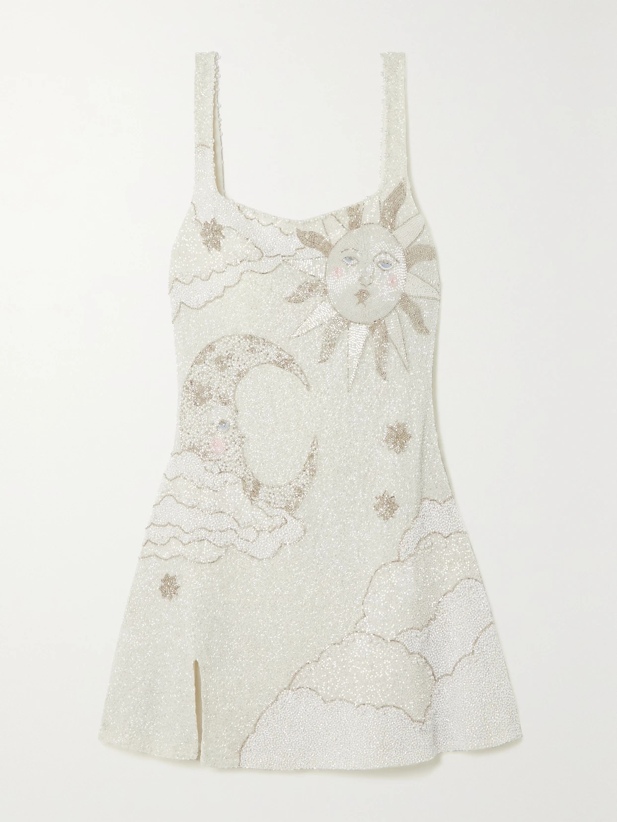 Clio Peppiatt - Lucina Embellished Stretch-mesh Mini Dress - Neutrals | NET-A-PORTER (US)