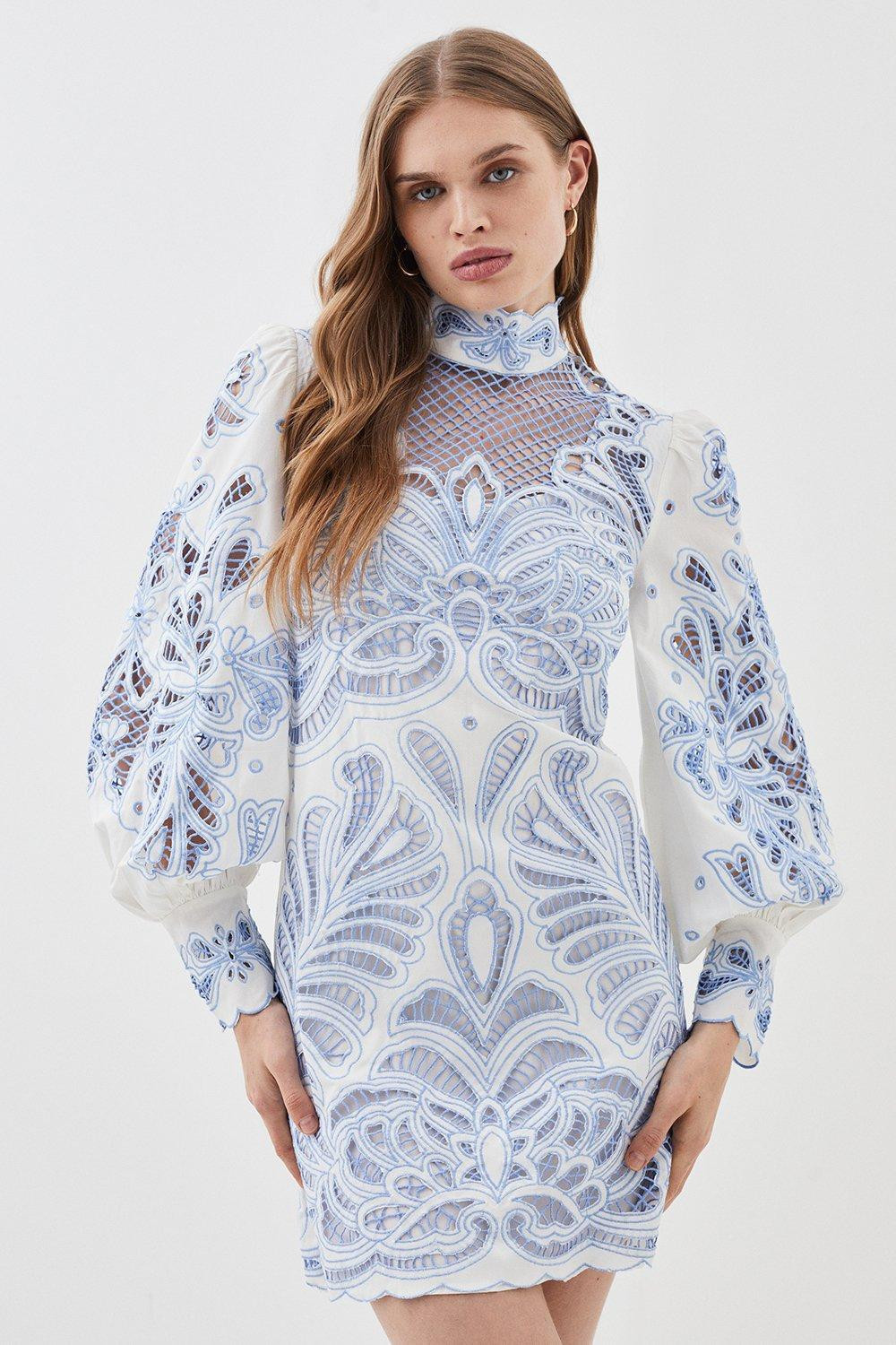 Lydia Millen Cutwork Twill Woven Mini Dress | Karen Millen US