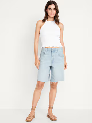 Mid-Rise Baggy Cut-Off Jean Bermuda Shorts -- 9-inch inseam | Old Navy (US)