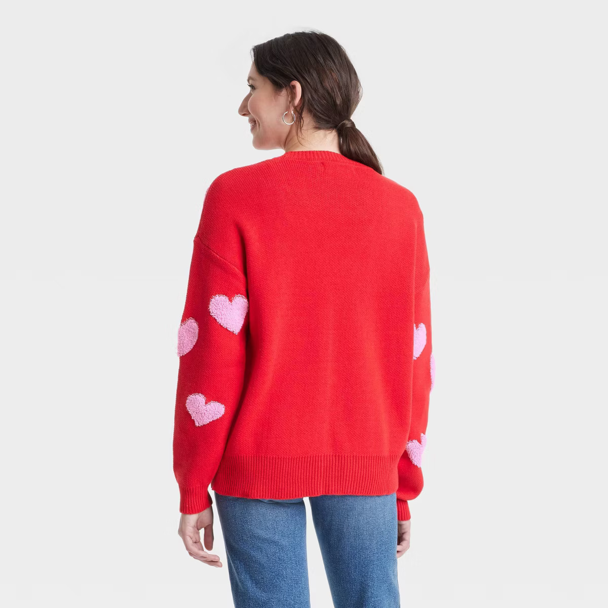 Women's Pink Hearts Graphic Cardigan - Red 2X | Target