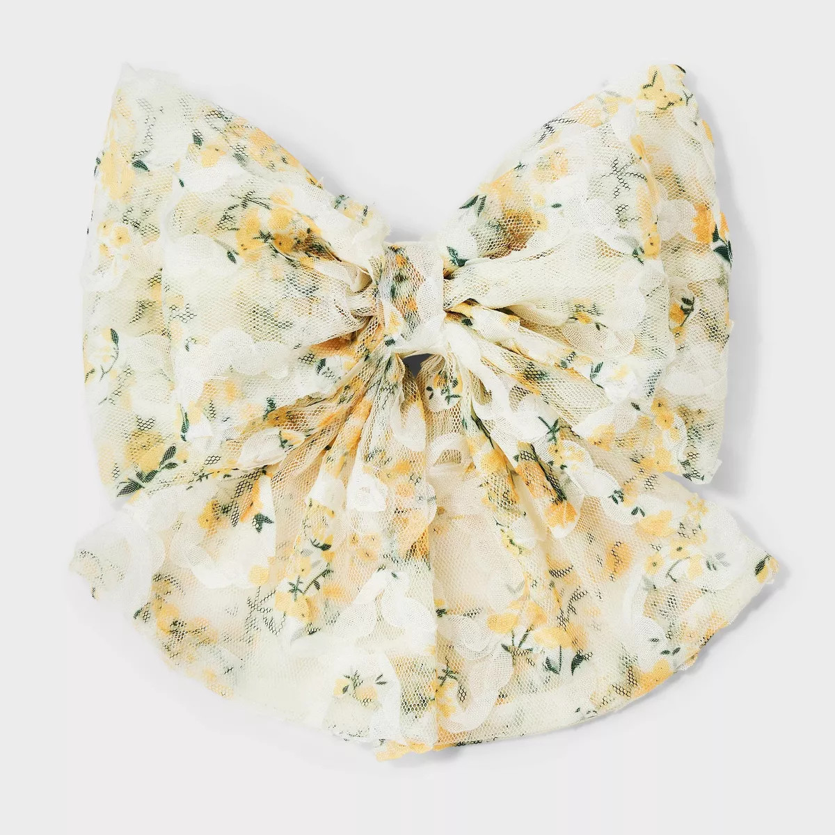3D Flower Bow Hair Barrette - Wild Fable™ Yellow/Cream: Botanical Pattern, Recycled Polyester | Target
