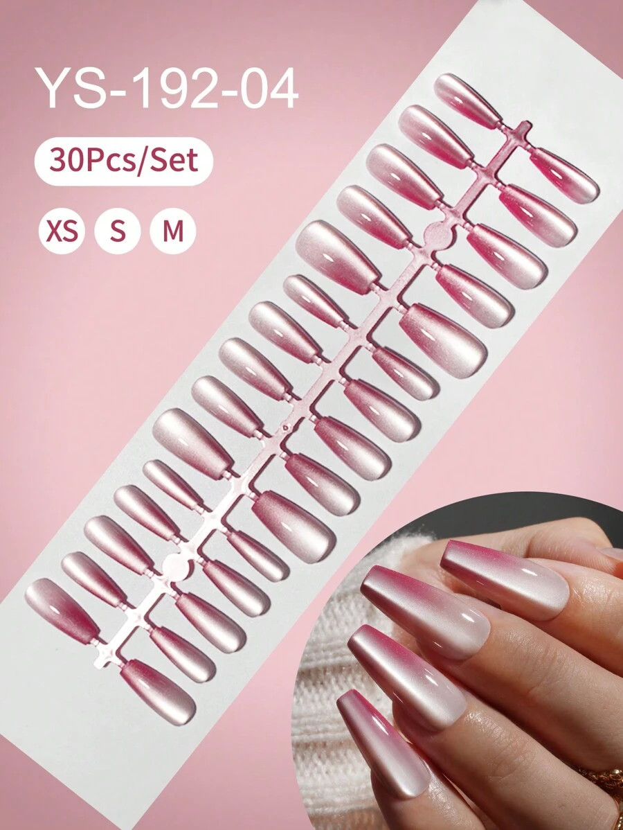New 30pcs Long And Short Coffin Gradient Cat Eye Press On Nails Tip All-Match False Artificial Fi... | SHEIN