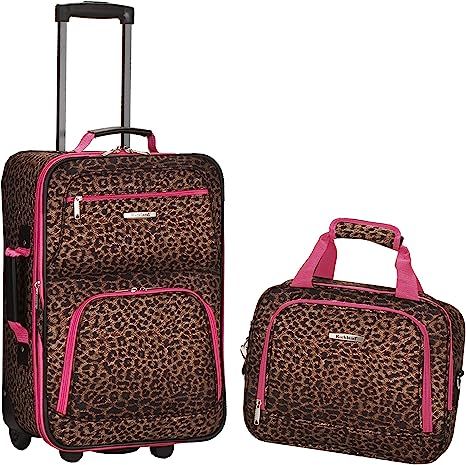 Rockland Fashion Softside Upright Luggage Set, Pink Leopard, 2-Piece (14/19) | Amazon (US)