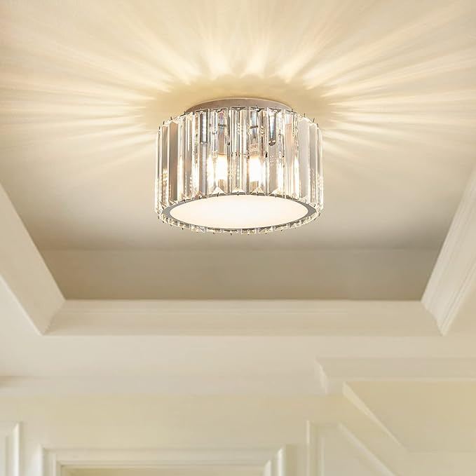 Modern Crystal Ceiling Light Fixture, BUXVRCS Mini Flush Mount Crystal Chandelier, H 5.89'' x W 8... | Amazon (US)