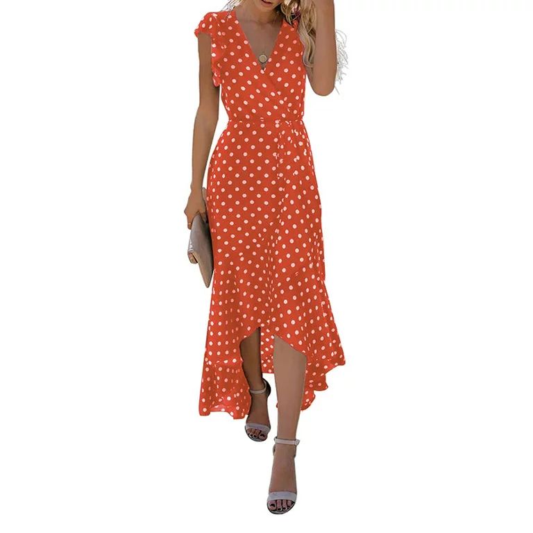 Aiyino Women's Summer Floral Print Cross V Neck Dress Bohemian Flowy Long Maxi Dresses | Walmart (US)