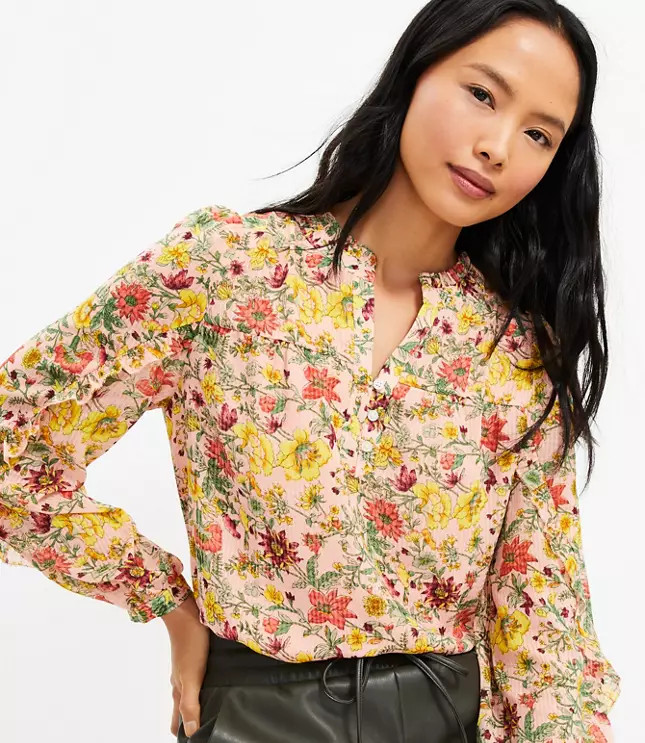 Garden Ruffle Sleeve Blouse | LOFT