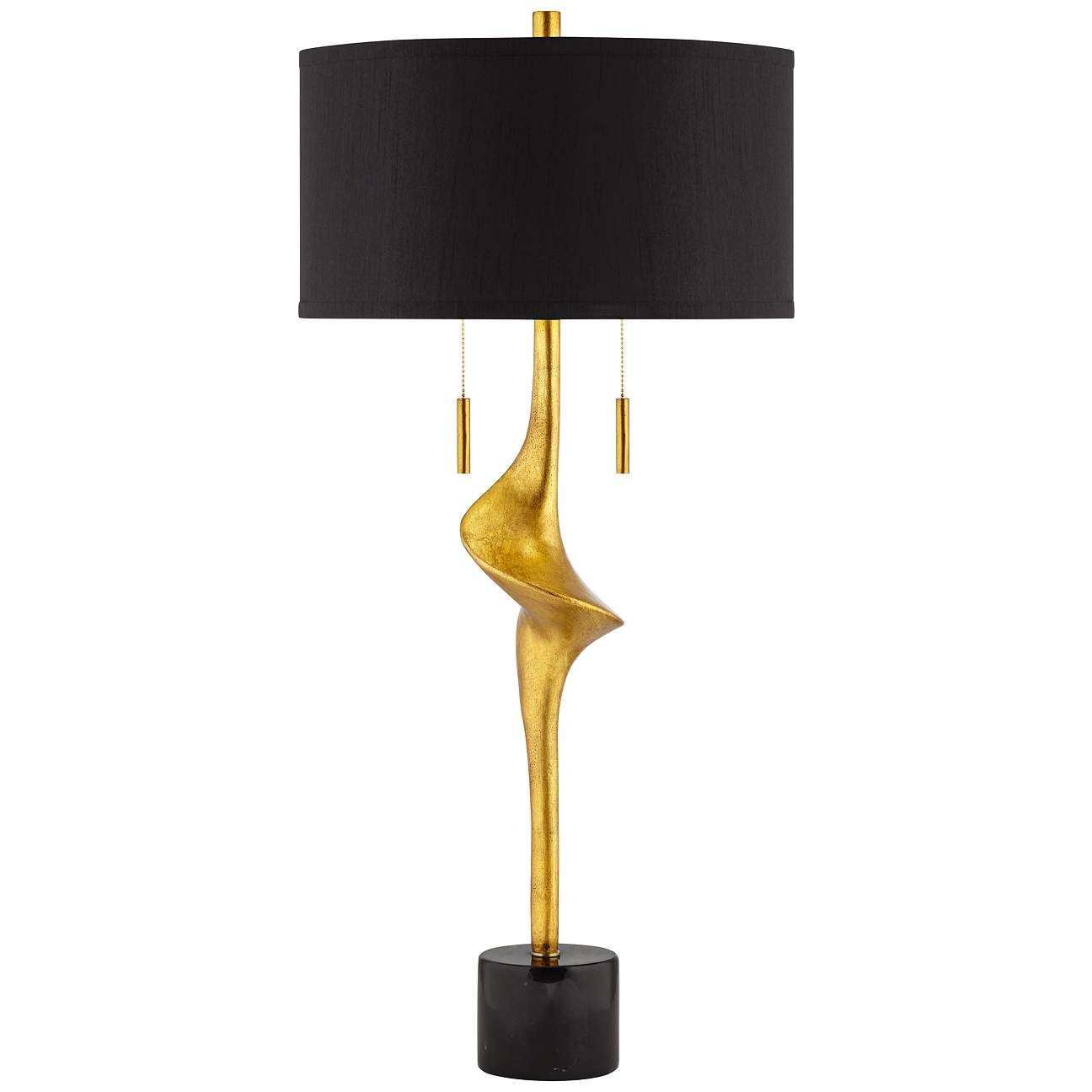 Possini Euro Athena Gold Leaf Modern Table Lamp with Black Shade | Lamps Plus