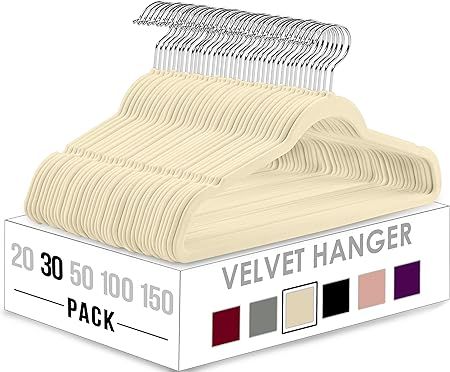 Utopia Home Premium Velvet Hangers 30 Pack - Non-Slip Clothes Hangers - Ivory Hangers - Suit Hang... | Amazon (US)