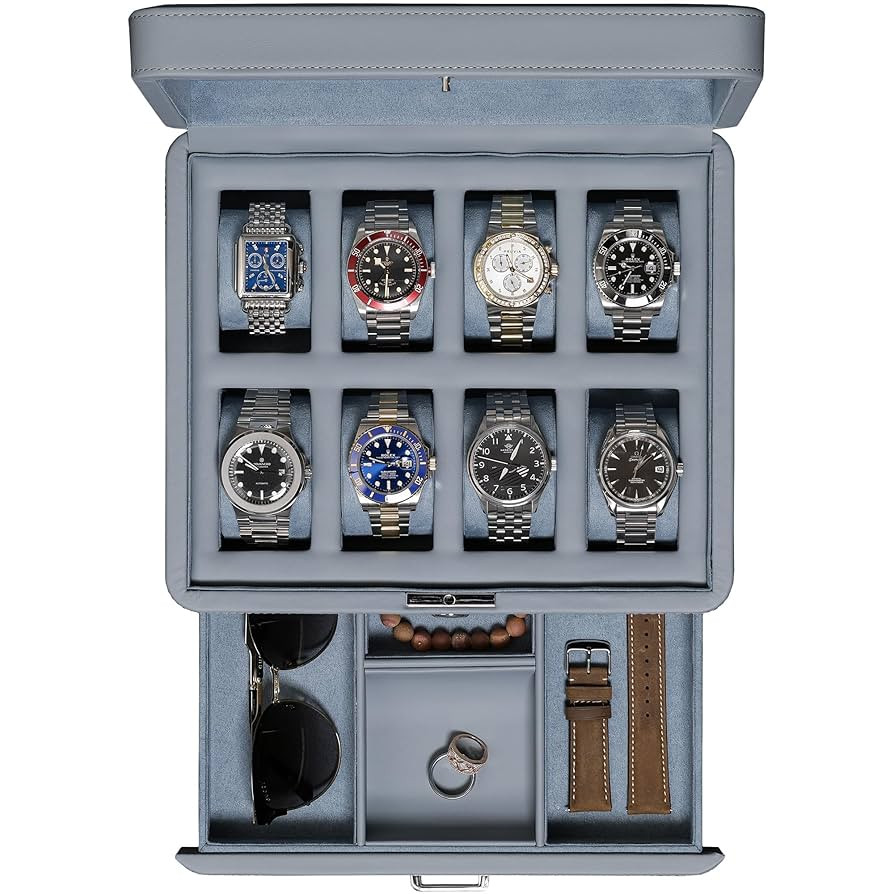 ROTHWELL 8 Slot Leather Watch Box with Drawer - Luxury Case Display Jewelry Organizer, Locking Di... | Amazon (US)