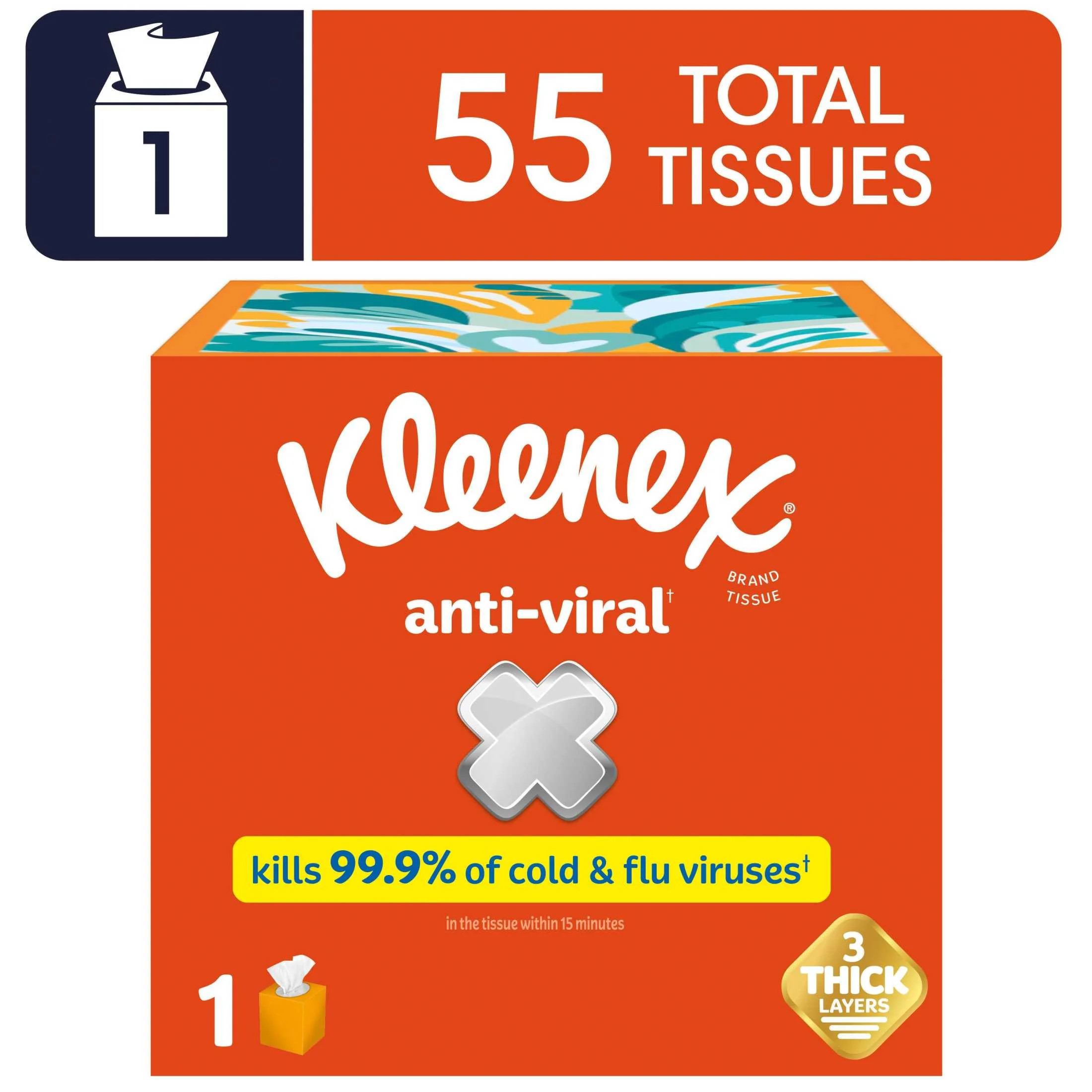 Kleenex Anti-Viral Facial Tissues, 1 Cube Box, 55 Tissues per Box, 3-Ply | Walmart (US)