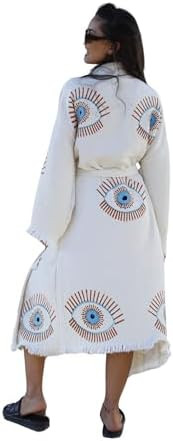 Fringes Muslin Kimono, Evil Eye Cotton Robe, Cotton Kaftan | Amazon (US)