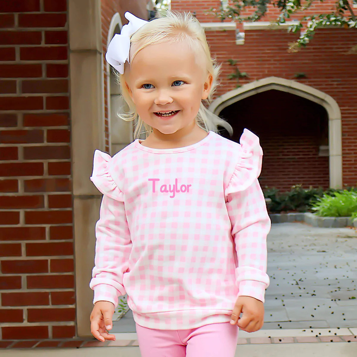 Pink Gingham Ruffle Sweatshirt | Classic Whimsy