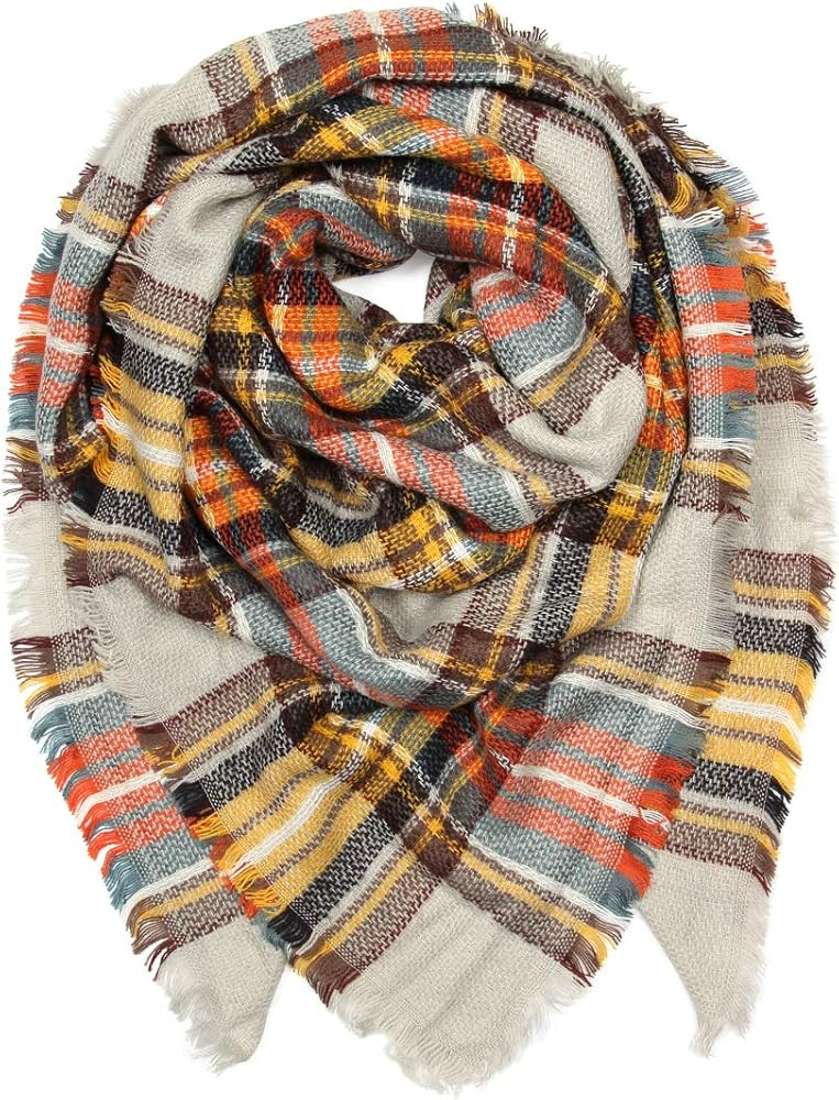 MYS Collection Women's Shawl Wrap Warm Scarf - Cozy Oblong/Plaid Blanket/Stripe Light Circle Infi... | Amazon (US)