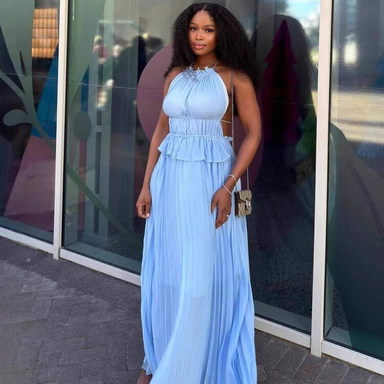 European And American Style Elegant Halter Neck Waist-Cinching Slimming Short Top African High-Waist Half-Length Skirt Sexy Women's Outfit Set | SHEIN